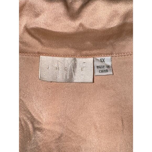 Vintage 100% Silk Peach Collared Long Sleeve Button Up Womens 1X Pink Orange - Picture 8 of 10